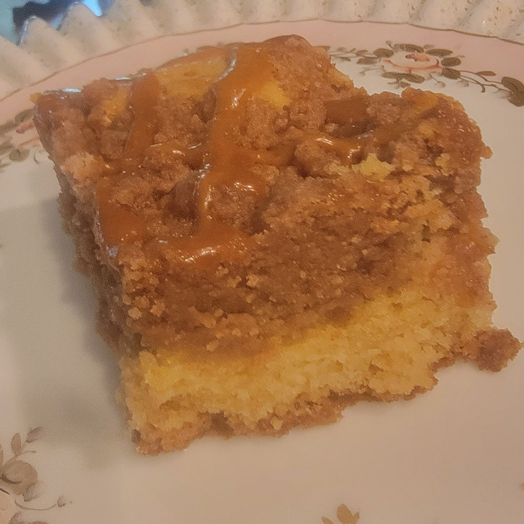 Caramel Apple Crumb Cake Moist, Delicious topped with Thick Crumbs and Caramel