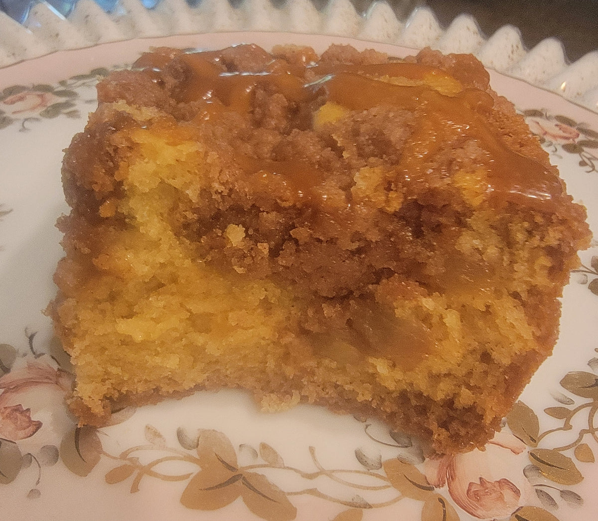 Caramel Apple Crumb Cake Moist, Delicious topped with Thick Crumbs and Caramel